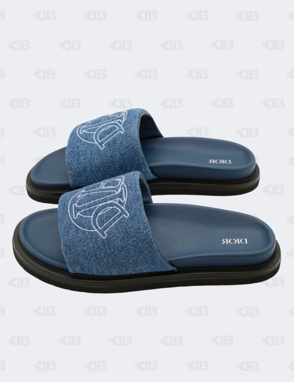 New Christian Dior M-Blue Aqua Denim Slide Sandals Size 44