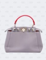 Fendi Peekaboo Studded 2way Handbag In Grey/Red Leather