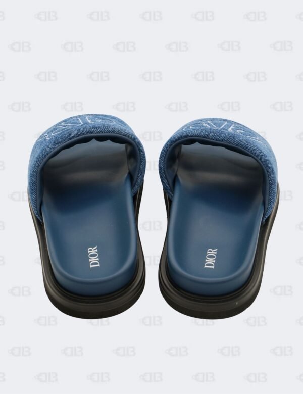 New Christian Dior M-Blue Aqua Denim Slide Sandals Size 44