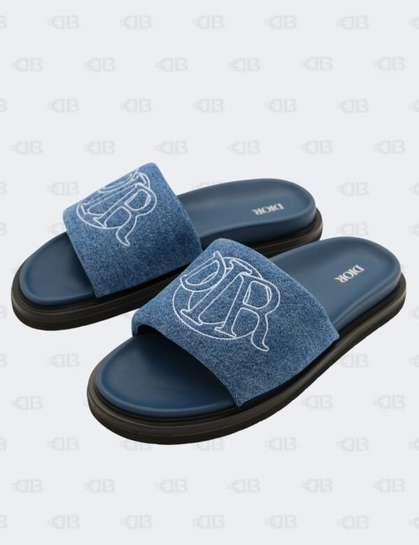 New Christian Dior M-Blue Aqua Denim Slide Sandals Size 44