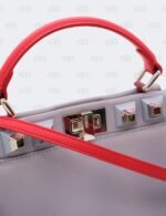 Fendi Peekaboo Studded 2way Handbag In Grey/Red Leather