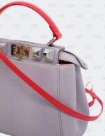 Fendi Peekaboo Studded 2way Handbag In Grey/Red Leather