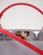 Fendi Peekaboo Studded 2way Handbag In Grey/Red Leather