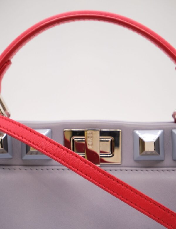 Fendi Peekaboo Studded 2way Handbag In Grey/Red Leather
