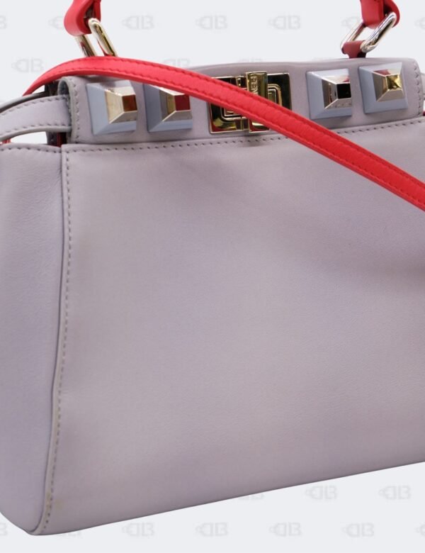 Fendi Peekaboo Studded 2way Handbag In Grey/Red Leather