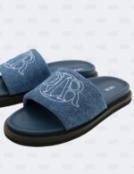 New Christian Dior M-Blue Aqua Denim Slide Sandals Size 44