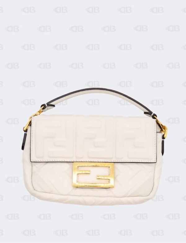 Fendi White Nappa Leather Mini Bagguette Bag