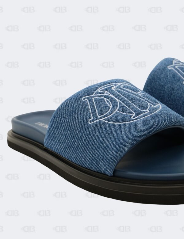 New Christian Dior M-Blue Aqua Denim Slide Sandals Size 44