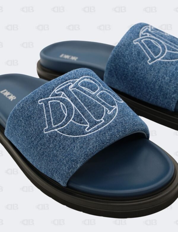 New Christian Dior M-Blue Aqua Denim Slide Sandals Size 44
