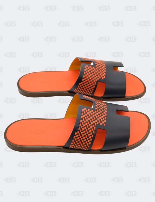 New Hermes Izmir Blue/Orange Leather Braided Flat Sandals Size 43 1/2