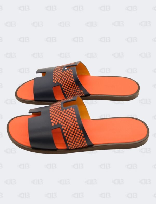 New Hermes Izmir Blue/Orange Leather Braided Flat Sandals Size 43 1/2