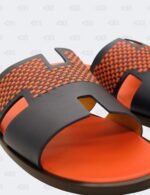 New Hermes Izmir Blue/Orange Leather Braided Flat Sandals Size 43 1/2