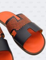 New Hermes Izmir Blue/Orange Leather Braided Flat Sandals Size 43 1/2