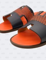 New Hermes Izmir Blue/Orange Leather Braided Flat Sandals Size 43 1/2