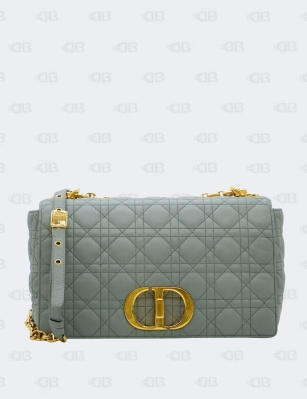 Christian Dior Large Grey Cannage Caro Flap Shoulder Bag