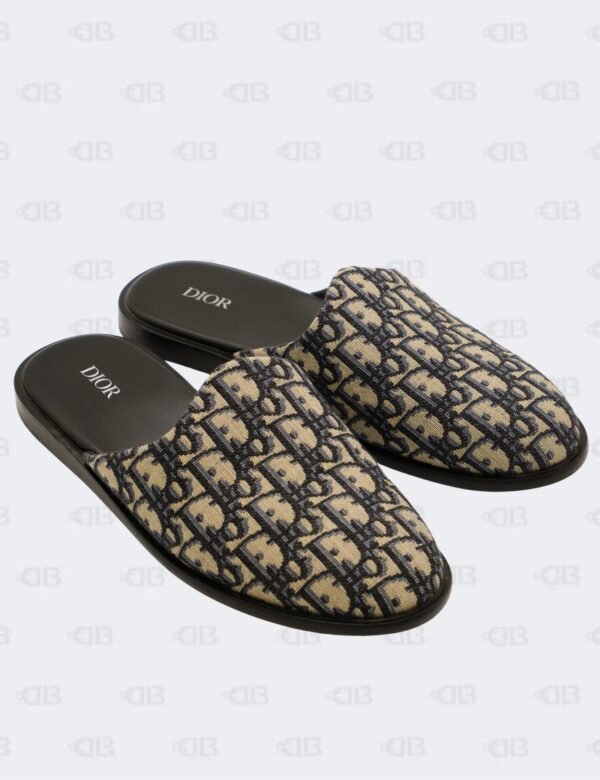 Christian Dior M-Blue/Beige Oblique Embroidered Cotton Fabric Mules Size 41