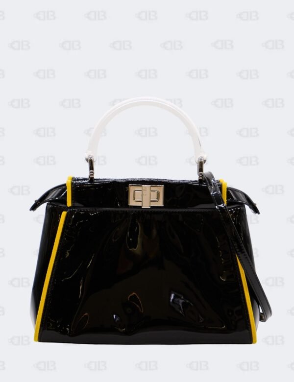 Fendi Patent Mini Plexi Handle Peekaboo Iconic Satchel Black