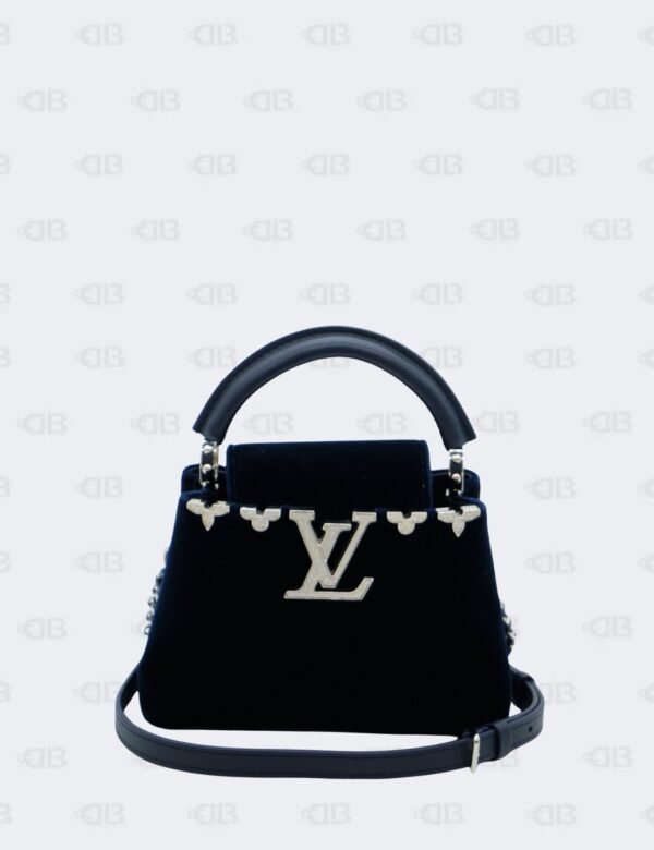Louis Vuitton Midnight Blue Mini Velvet Crystal Capucine Bag