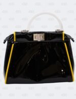Fendi Patent Mini Plexi Handle Peekaboo Iconic Satchel Black