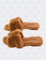 Hermes Oran Naturel Shearling Flat Sandals Size 36 1/2