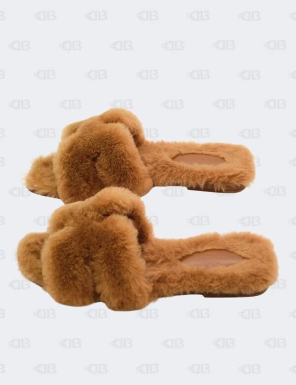 Hermes Oran Naturel Shearling Flat Sandals Size 36 1/2