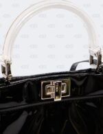 Fendi Patent Mini Plexi Handle Peekaboo Iconic Satchel Black