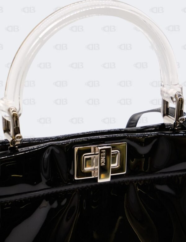 Fendi Patent Mini Plexi Handle Peekaboo Iconic Satchel Black