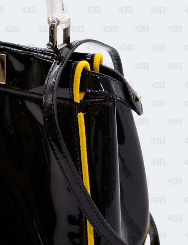 Fendi Patent Mini Plexi Handle Peekaboo Iconic Satchel Black