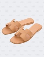 Hermes Oran Nude Epsom Slide Flats Size 39 1/2