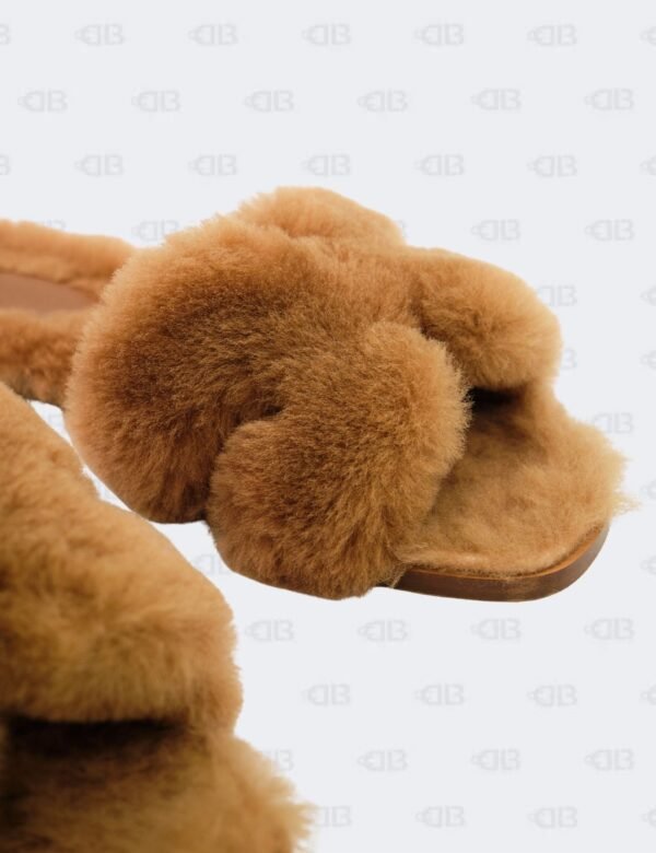 Hermes Oran Naturel Shearling Flat Sandals Size 36 1/2