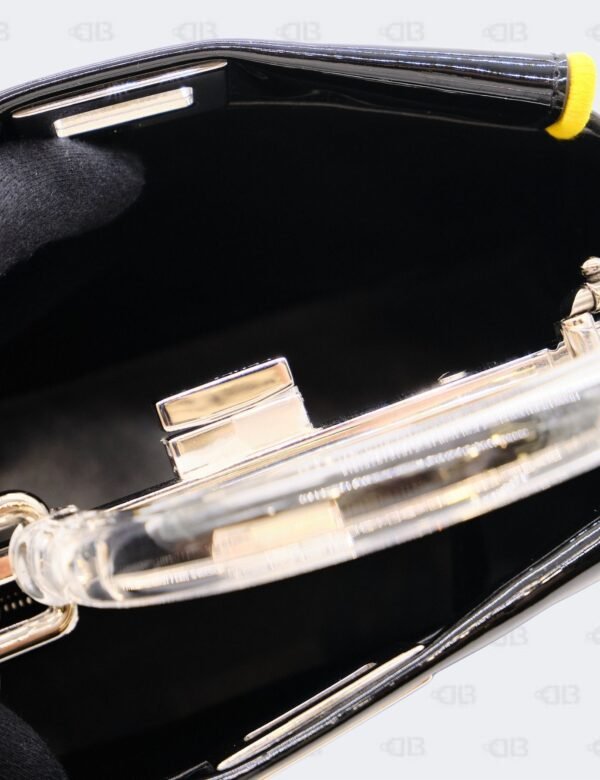 Fendi Patent Mini Plexi Handle Peekaboo Iconic Satchel Black