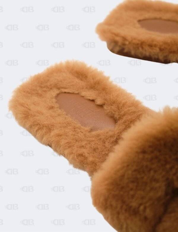 Hermes Oran Naturel Shearling Flat Sandals Size 36 1/2