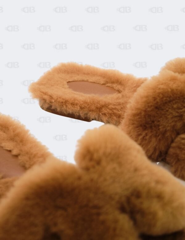 Hermes Oran Naturel Shearling Flat Sandals Size 36 1/2