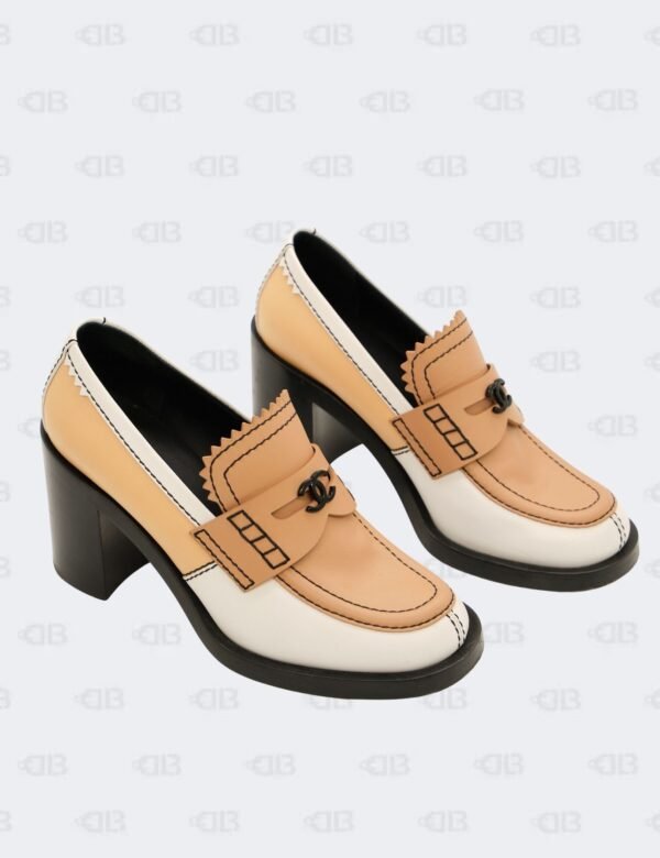 Chanel CC Penny Tricolor Calfskin Loafer Pumps Size 39