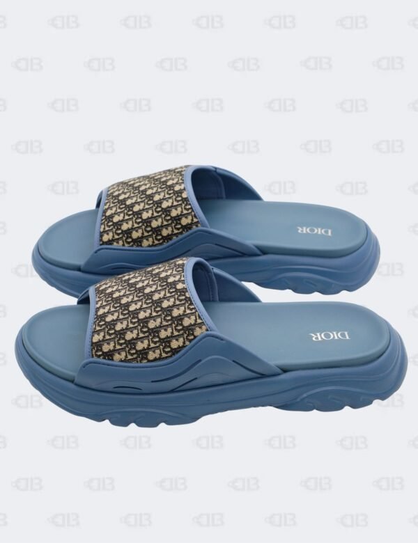 New Christian Dior M-Blue H-Town Oblique Canvas adn Rubber Slide Sandals Size 42