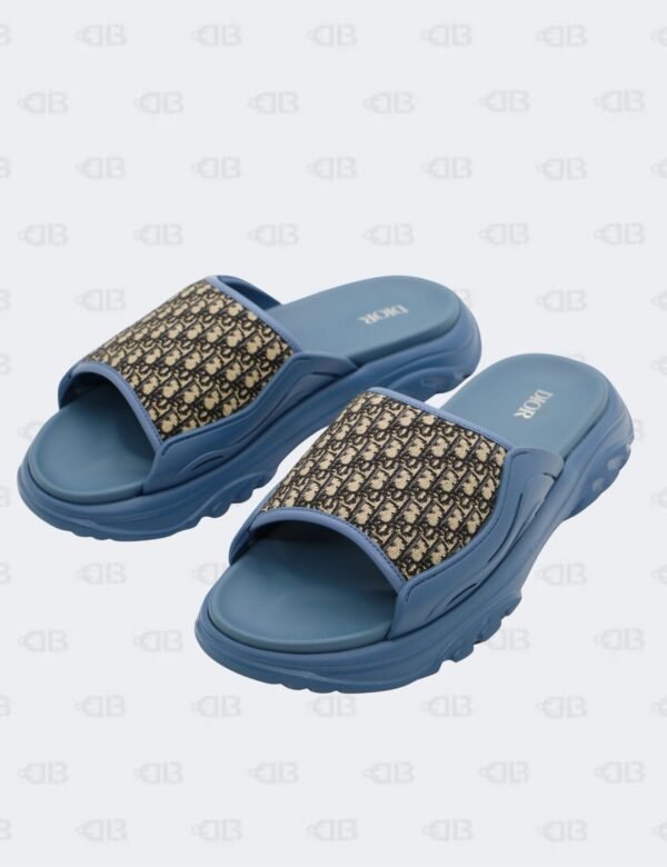 New Christian Dior M-Blue H-Town Oblique Canvas adn Rubber Slide Sandals Size 42