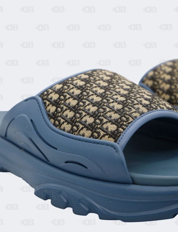 New Christian Dior M-Blue H-Town Oblique Canvas adn Rubber Slide Sandals Size 42