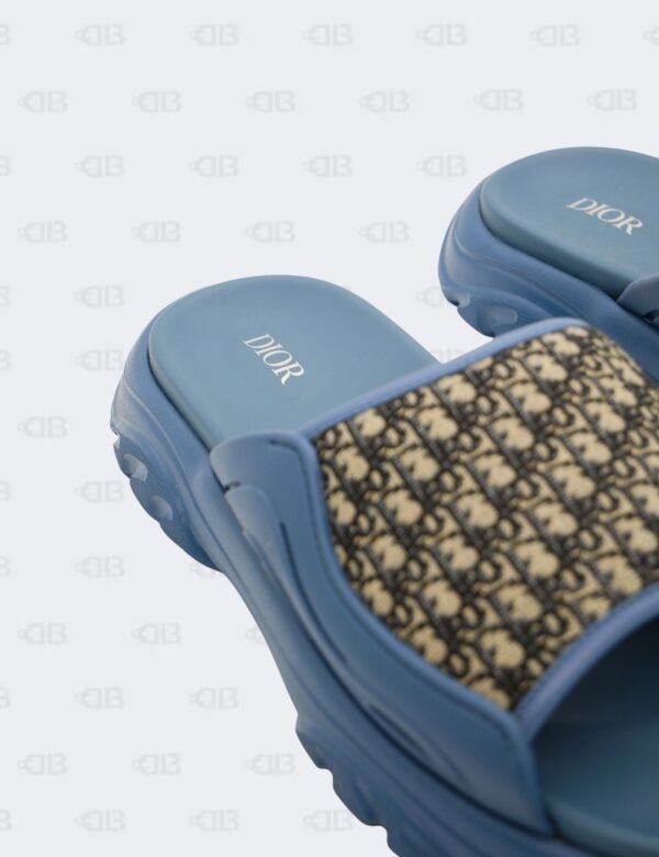 New Christian Dior M-Blue H-Town Oblique Canvas adn Rubber Slide Sandals Size 42