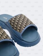New Christian Dior M-Blue H-Town Oblique Canvas adn Rubber Slide Sandals Size 42
