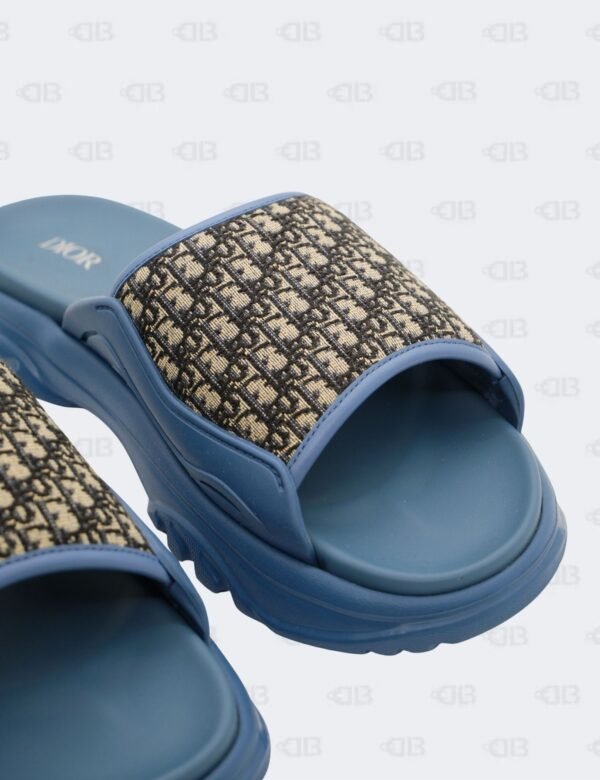 New Christian Dior M-Blue H-Town Oblique Canvas adn Rubber Slide Sandals Size 42