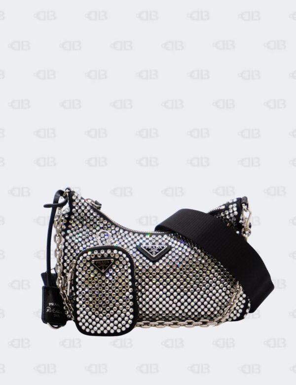 Prada Satin Crystal Embellished Re-Edition 2005 2Way Shoulder Bag
