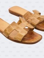 Hermes Oran Alligator Slide Flats Size 37