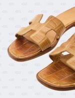 Hermes Oran Alligator Slide Flats Size 37