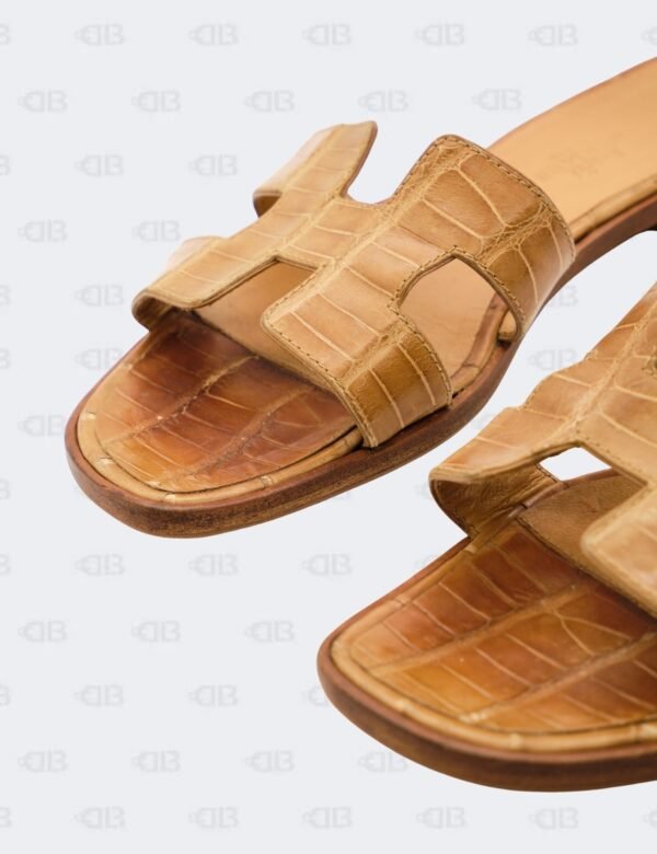 Hermes Oran Alligator Slide Flats Size 37