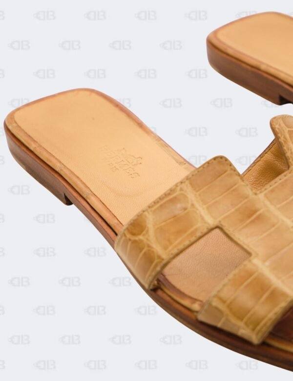Hermes Oran Alligator Slide Flats Size 37