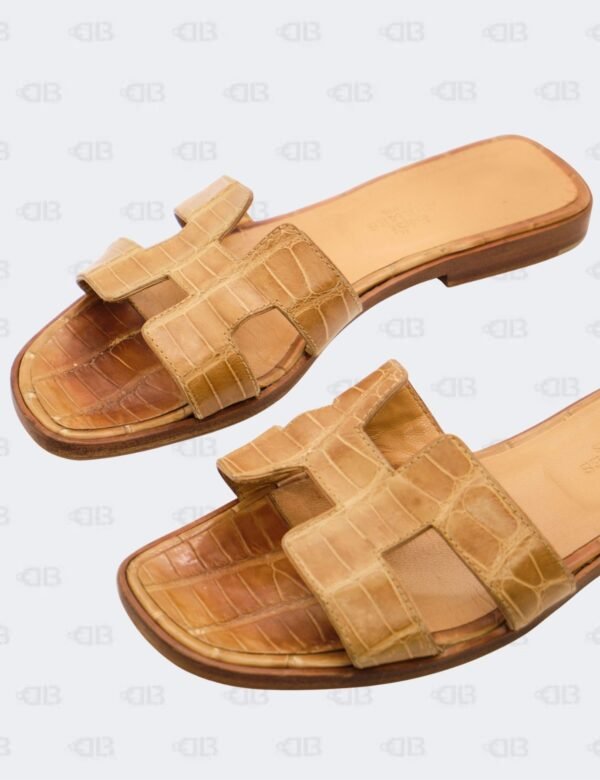 Hermes Oran Alligator Slide Flats Size 37
