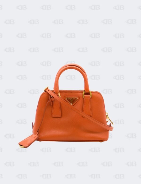 Prada Orange Saffiano Lux Leather Promenade Mini 2Way Handbag
