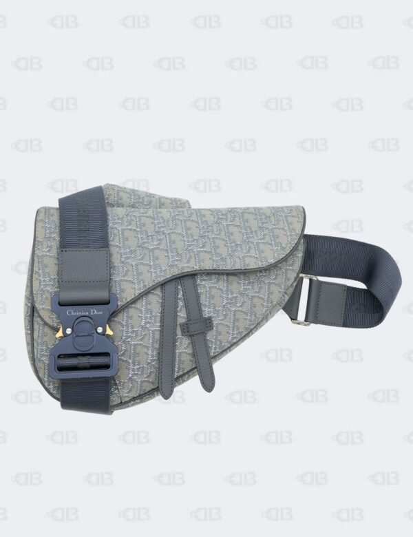 Christian Dior Grey Ruthenium Oblique Jacquard Men Messenger Saddle Bag