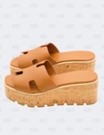 Hermes Eze 30 Gold Calfskin Cork Platform Wedge Size 39