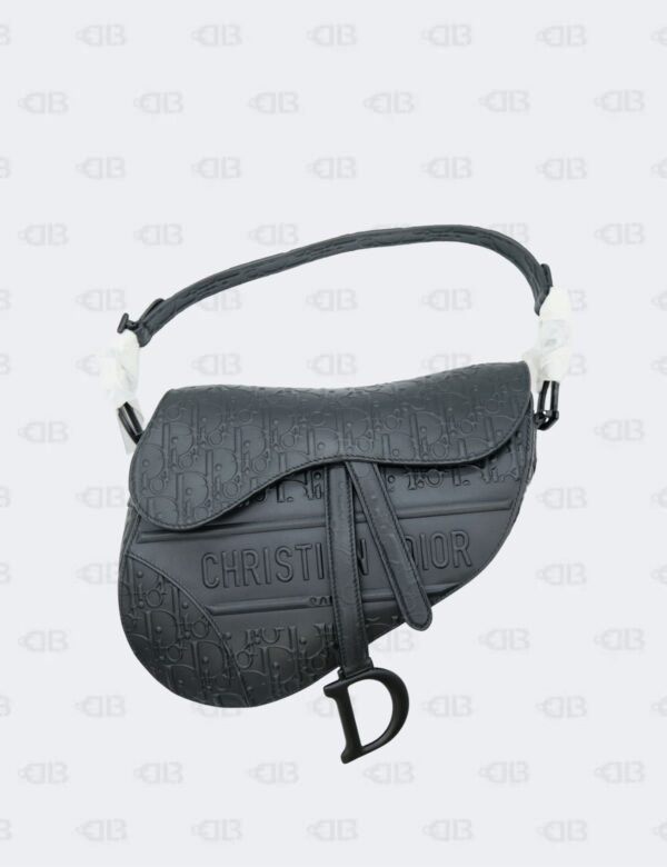 Christian Dior Black Oblique Calfskin Embossed Saddle Bag